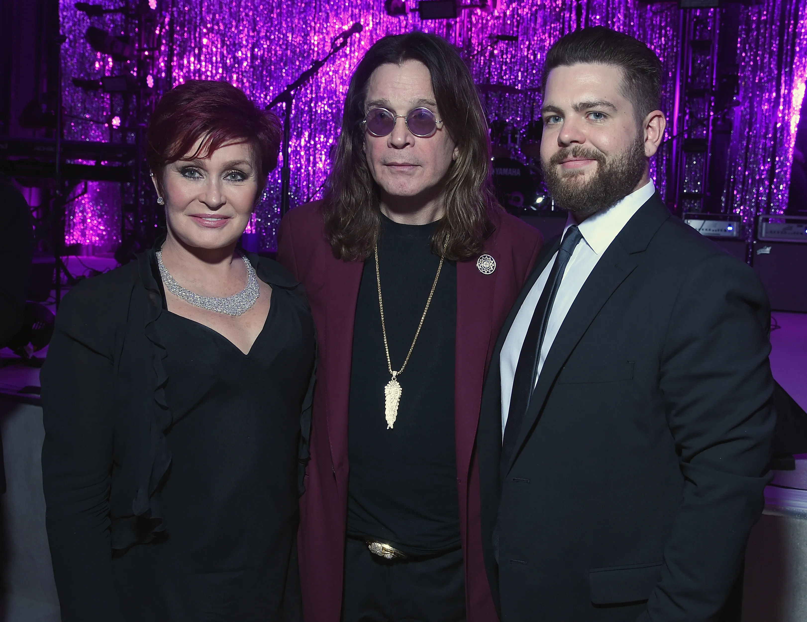 Sharon Osbourne, Ozzy Osbourne, and Jack Osbourne at an Elton John AIDS Foundation event.