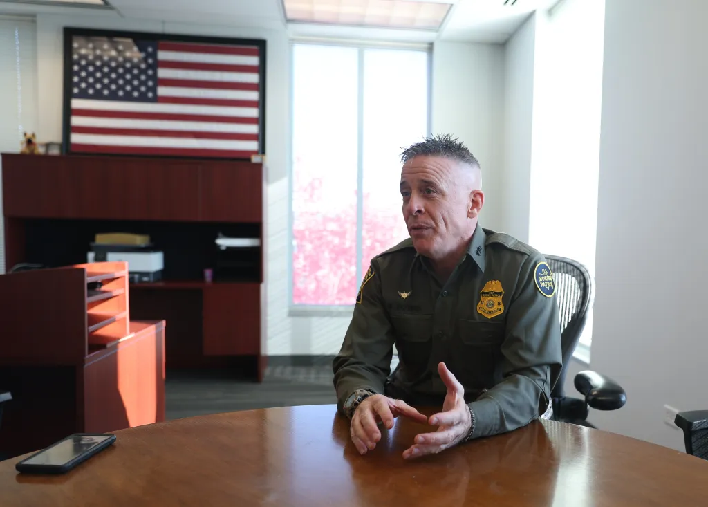 U.S. Border Patrol Commander Greg Bovino speaking during an interview.