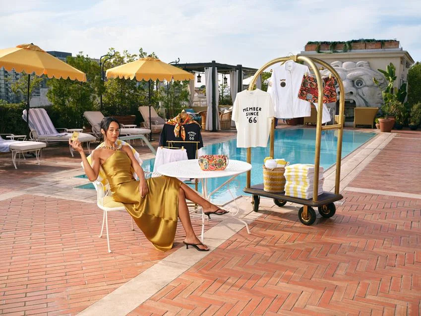 Laura Harrier launches the American Express and Staud limited-edition collection to celebrate 60 Years of the Gold Card. Source: American Express