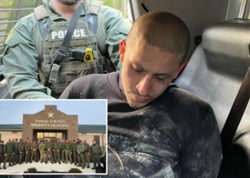 Ex-con accused of killing 2 people outside Players Championship pictured sulking in back of police cruiser after arrest