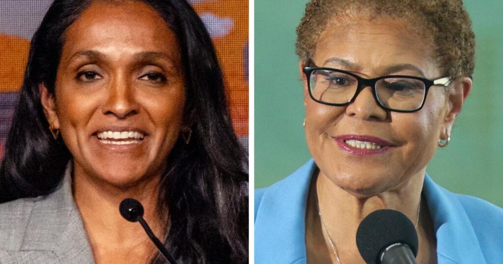 In L.A. mayor’s race, controversial poll shows Nithya Raman ahead of Karen Bass