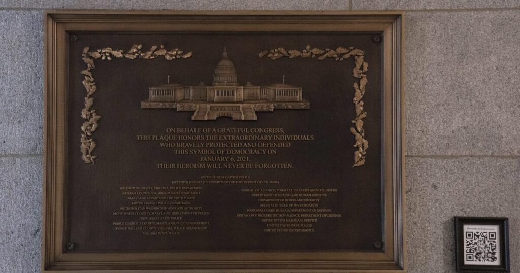 Jan. 6 plaque honoring police officers is installed at the Capitol after a 3-year delay