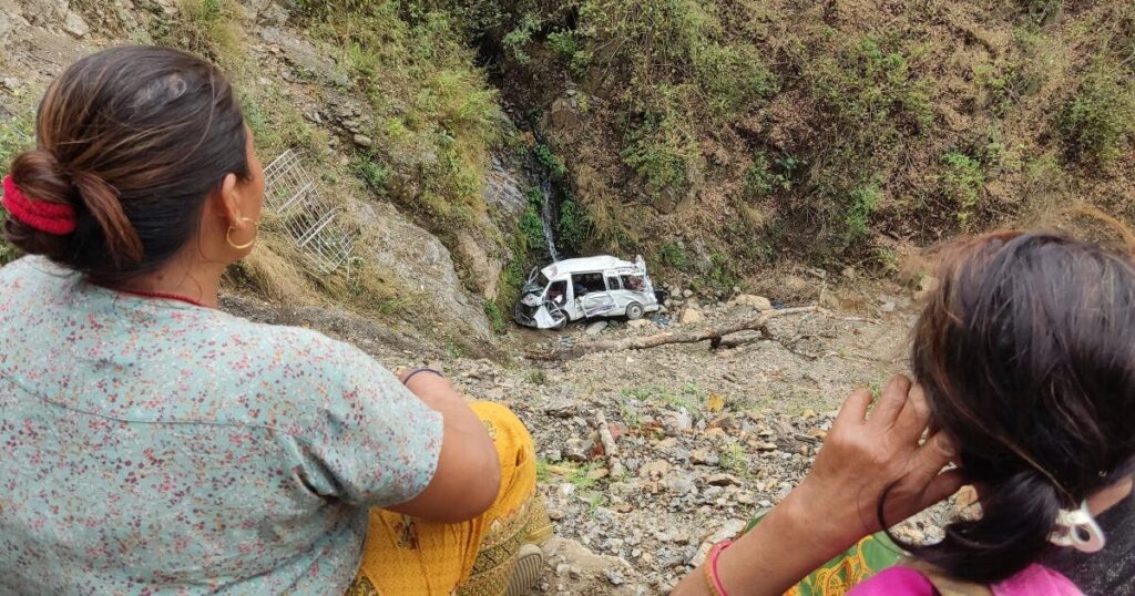 A bus carrying Indian pilgrims plunges off a mountain road in Nepal, killing 7