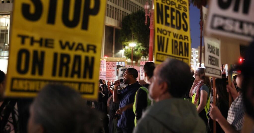 ‘Stop the war’: Los Angeles protesters decry U.S.-Israeli attacks on Iran
