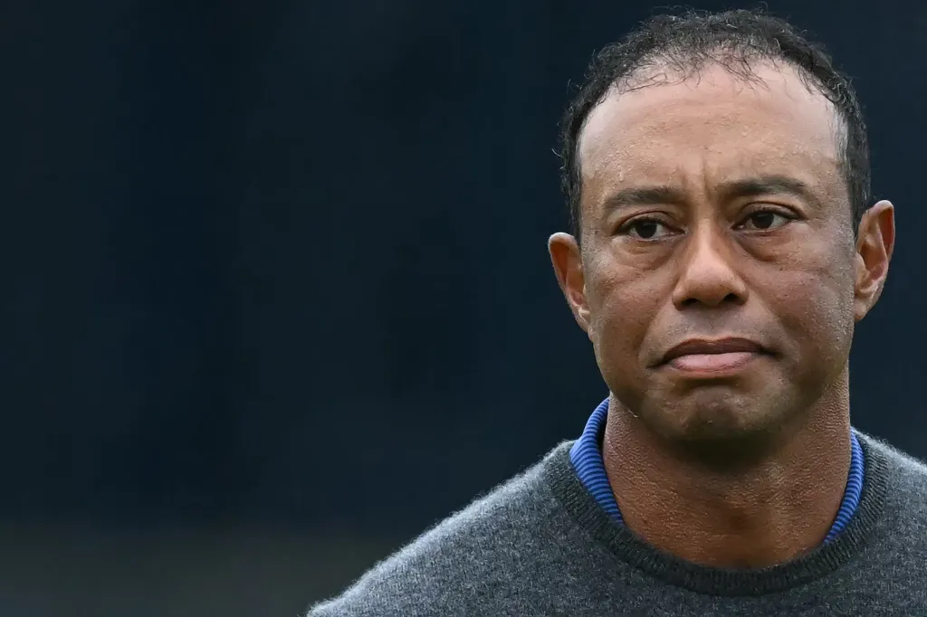 Golfer Tiger Woods looking serious at the 152nd British Open Golf Championship.