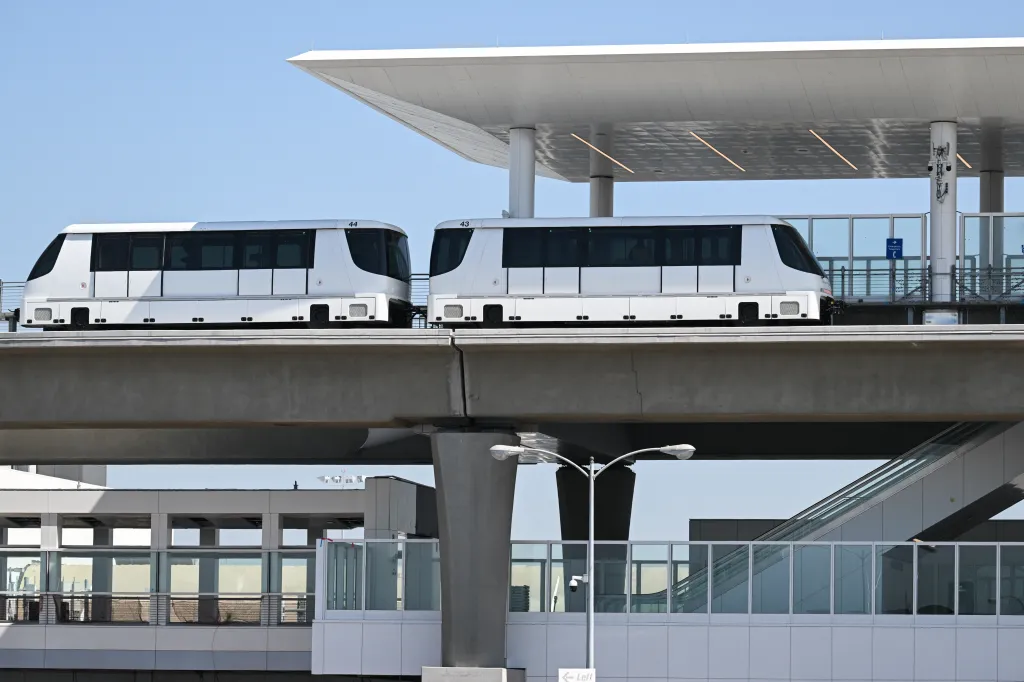 An Automated People Mover (APM) train at a Central Terminal Area station.
