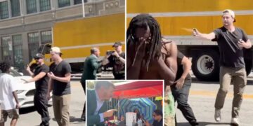 Wild video shows moment activist trying to expose voter fraud is attacked on LA’s Skid Row