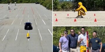 Former US Air Force pilot breaks world record by whizzing on skis at nearly 70 mph across asphalt