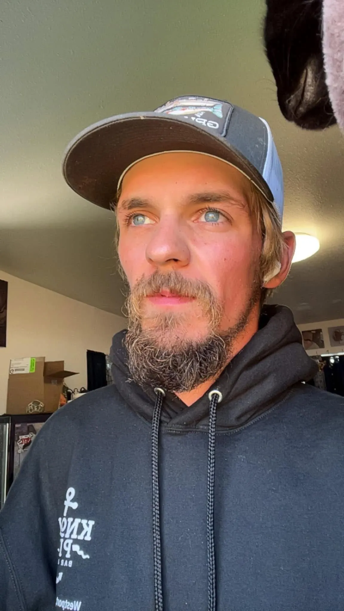 Todd Meadows, a man with a beard and a cap, looking slightly upwards.