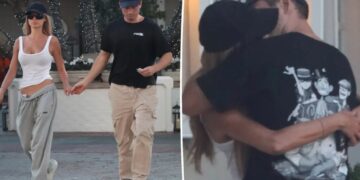 Brooks Nader and Taron Egerton passionately kiss during LA date night