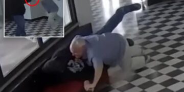 Dramatic moment Oklahoma principal Kirk Moore tackles Columbine-obsessed school shooter while being shot