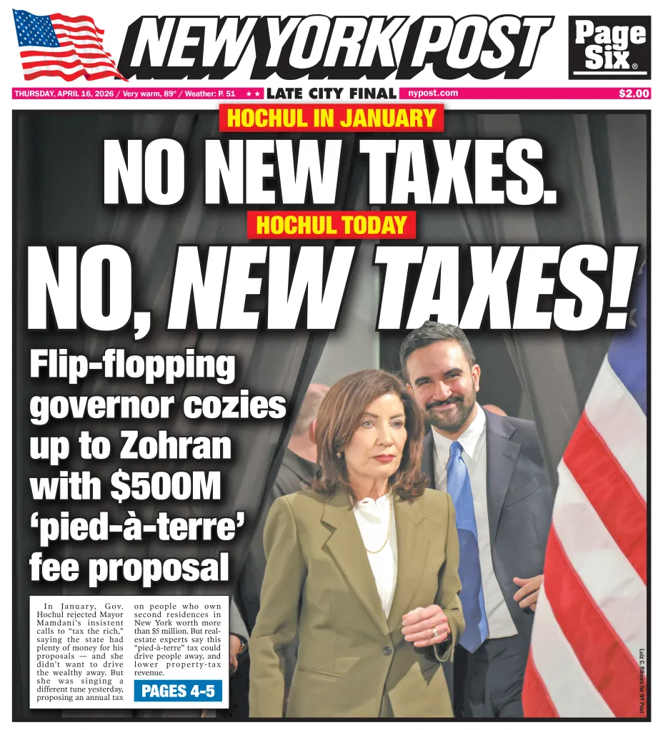 New York Post front page with headlines 