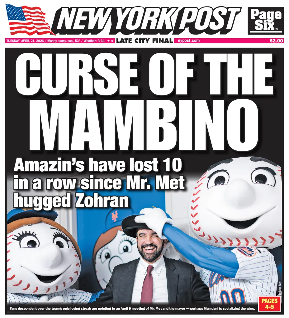New York Post Curse of the Mamdino cover on 