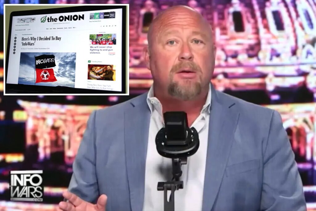 Furious Alex Jones vows to fight takeover of Infowars by The Onion — asks his audience to buy up merch
