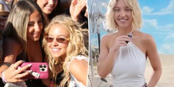 Sydney Sweeney flings underwear at surprise Stagecoach appearance as she sings with country star