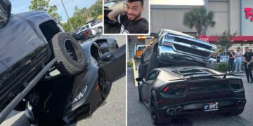 Shocking video shows Florida pickup truck crushing $250K Lamborghini driver bought just 5 months ago