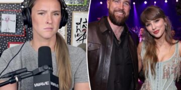 Kylie Kelce ripped by fans for groaning about questions on Travis and Taylor Swift’s wedding