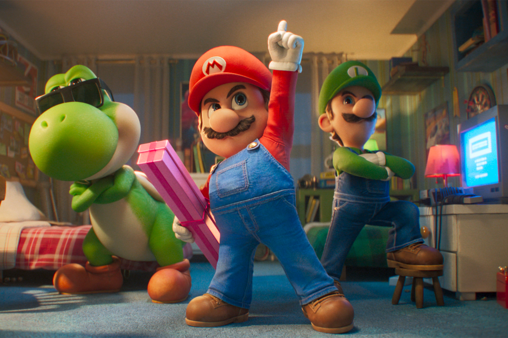 Yoshi, Mario, and Luigi in a scene from 