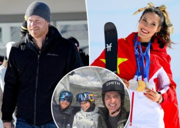Prince Harry poses for selfie with politician Justin Trudeau and Olympian Eileen Gu on ski trip