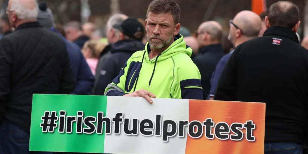 Over a third of Ireland’s fuel stations are empty and truck and tractor drivers are protesting nationwide