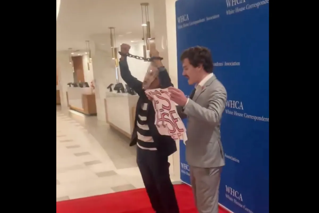 Protesters crash White House Correspondents’ Dinner shouting ‘arrest Pete Hegseth!’
