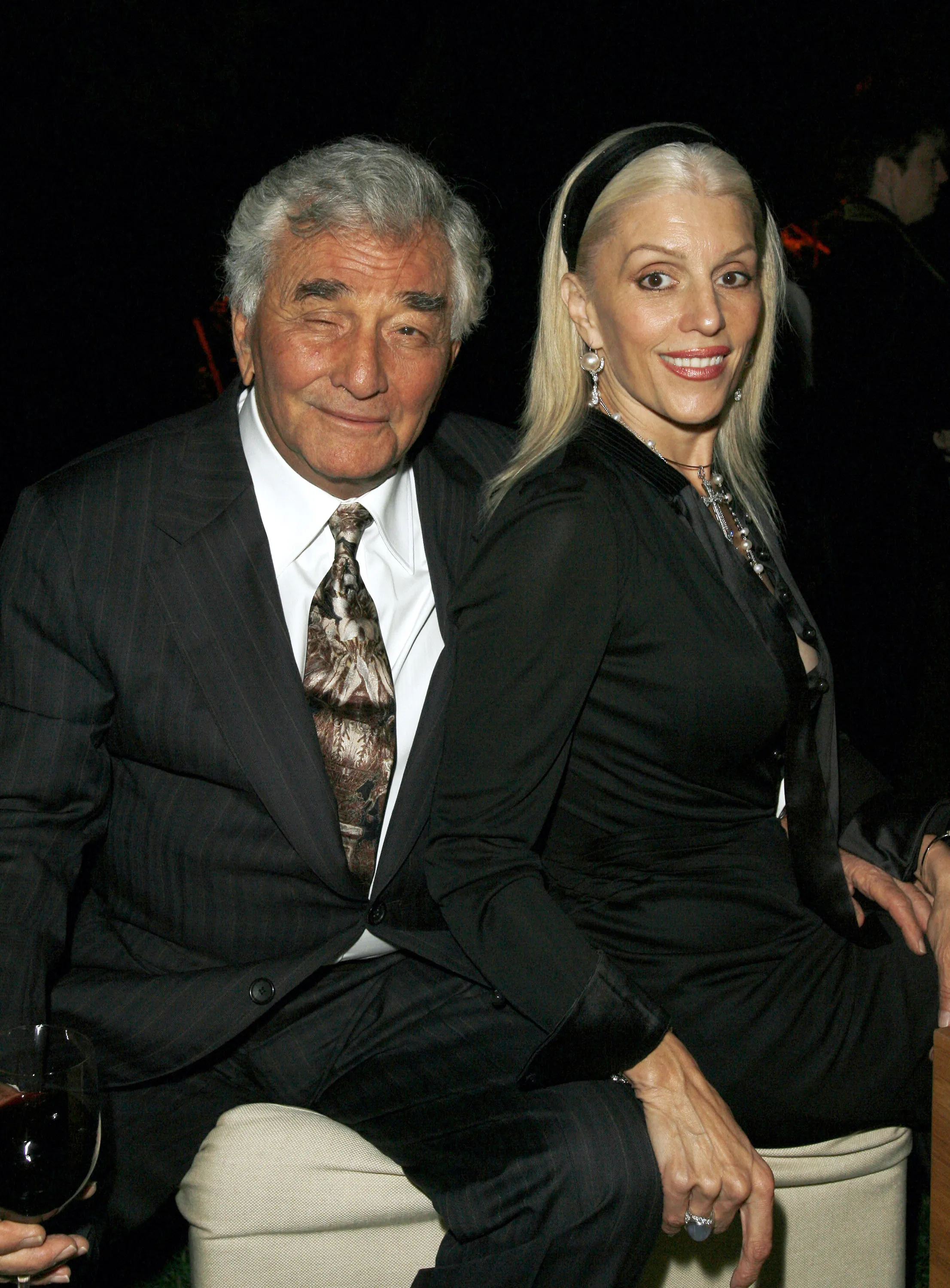 Peter Falk and Shera Falk, a couple, pose together at the 