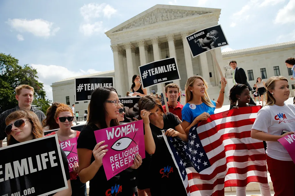 Pro-life activists protest outside the U.S. Supreme Court.