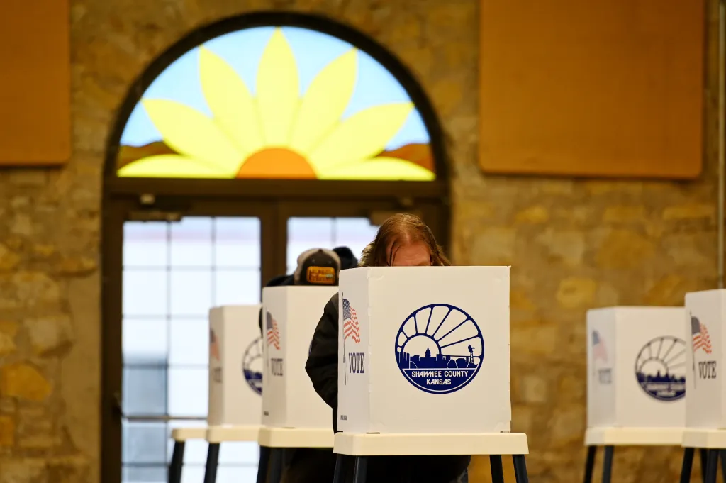 Voters cast ballots at Heritage Hall in Topeka, Kansas, for the 2022 Midterm Elections.