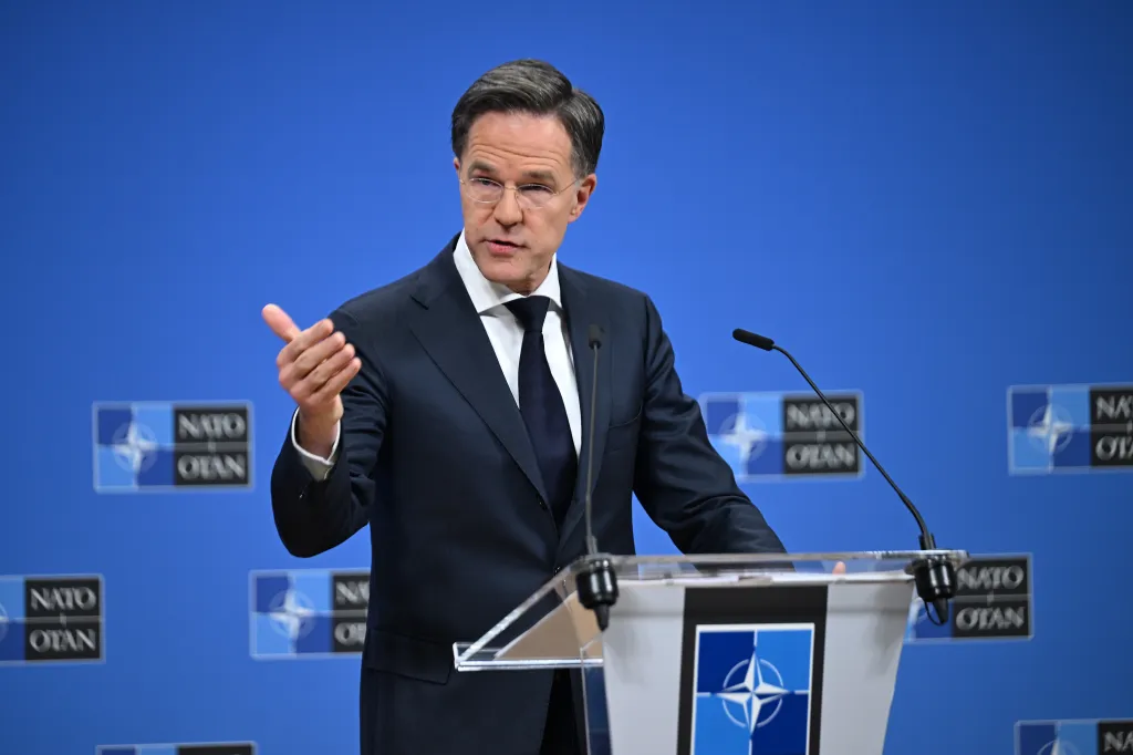 Mark Rutte, NATO Secretary General, giving a press conference.