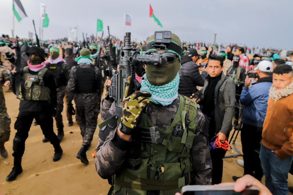 Palestinian Hamas militants gathered in Khan Yunis, Gaza.