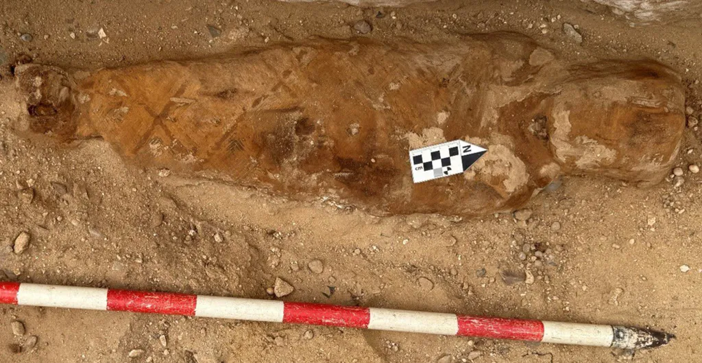 A 1,600-year-old Egyptian mummy discovered in an excavation site.