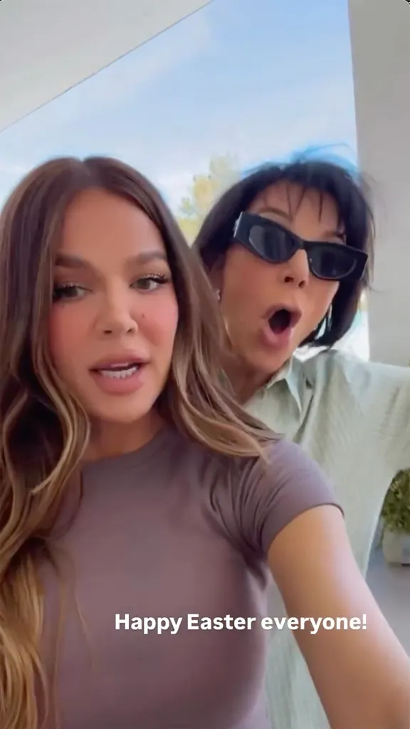 Khloe Kardashian and Kris Jenner looking at the camera, with the text 