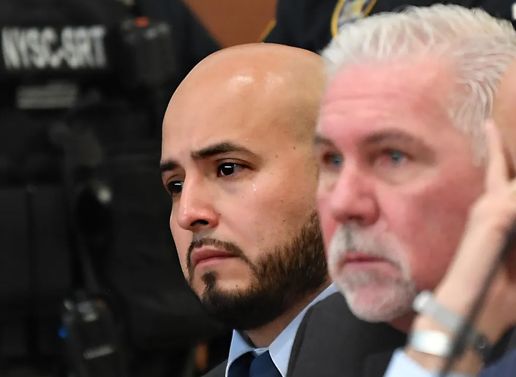 NYPD Sgt. Erik Duran shedding a single tear during his sentencing for causing the death of Eric Duprey.
