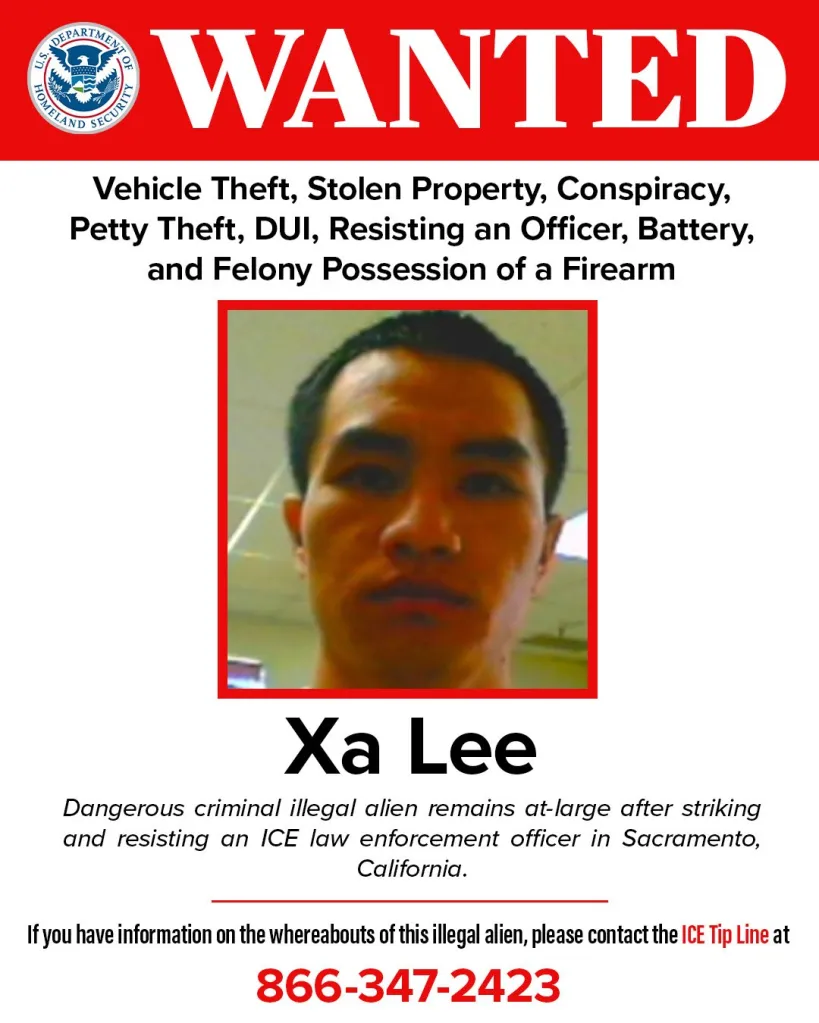 Wanted poster for Xa Lee, a dangerous criminal illegal alien.