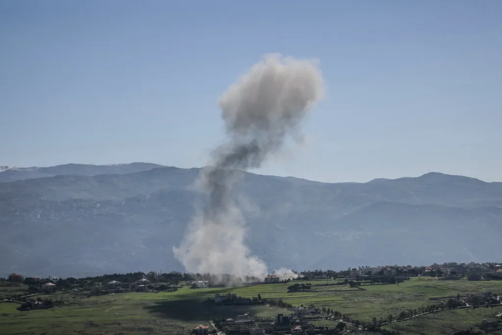 Smoke rising from an Israeli airstrike in Khiam, Lebanon.