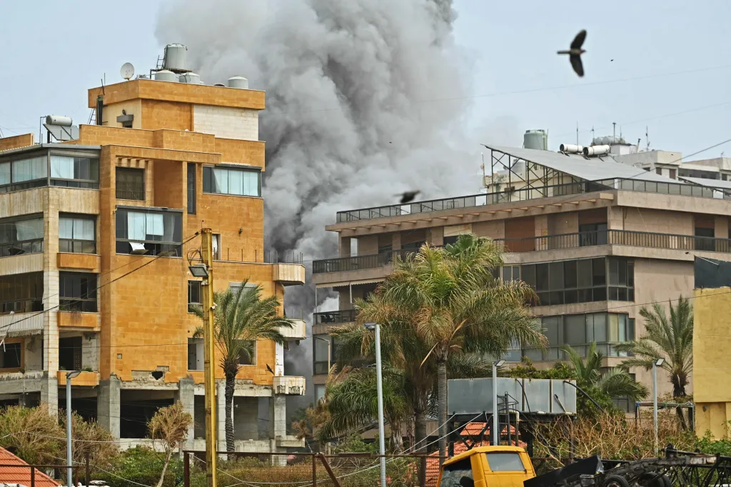 Smoke rises from the site of an Israeli airstrike that targeted a building in Beirut's southern suburbs, on April 5, 2026.