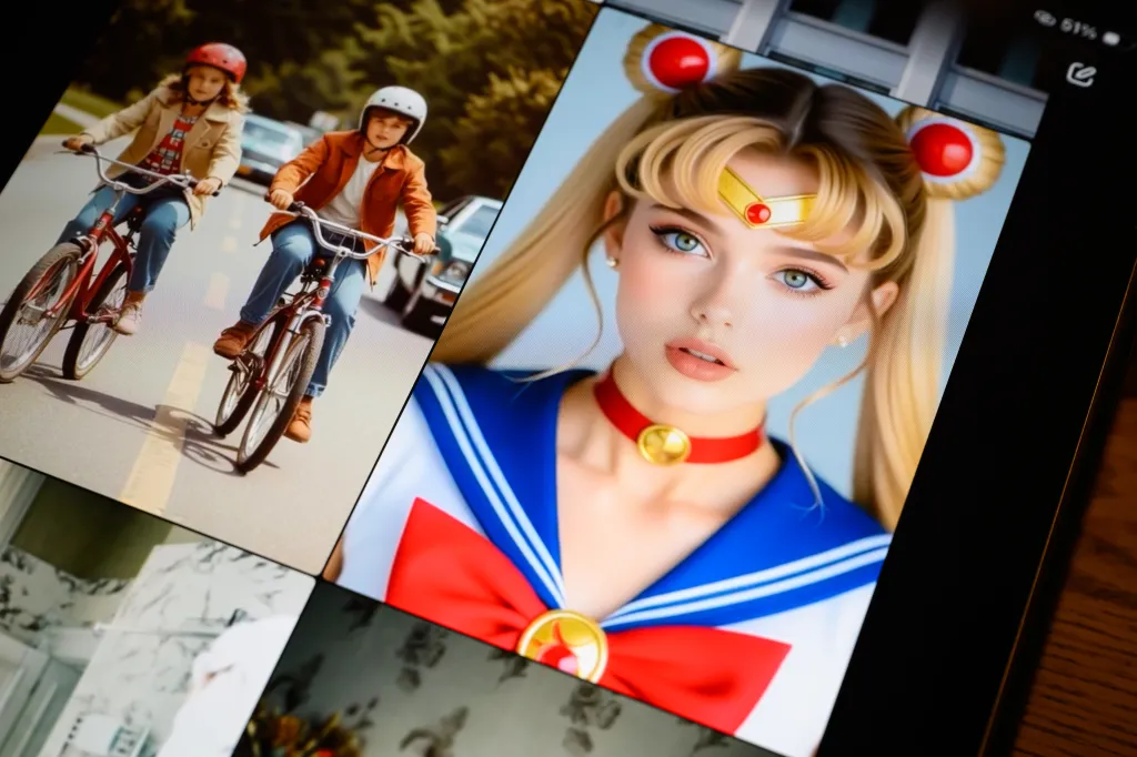 In this photo illustration, a screen displays examples of AI prompt-created videos, made with Xai's Grok app, on January 12, 2026 in London, England. 