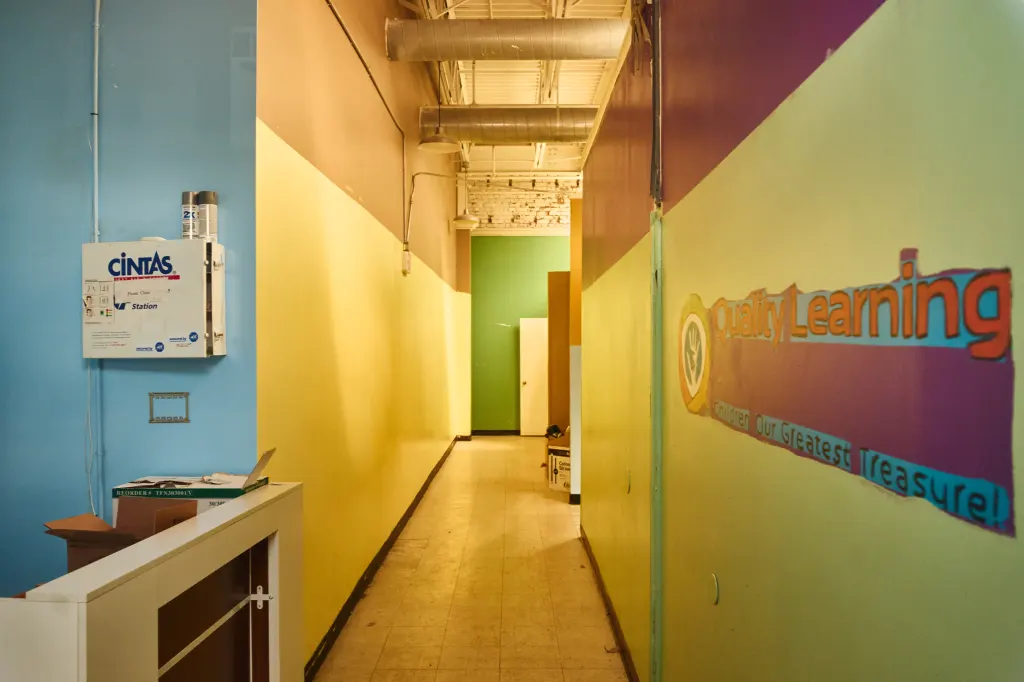 A hallway in the Quality Learning Center daycare with a 