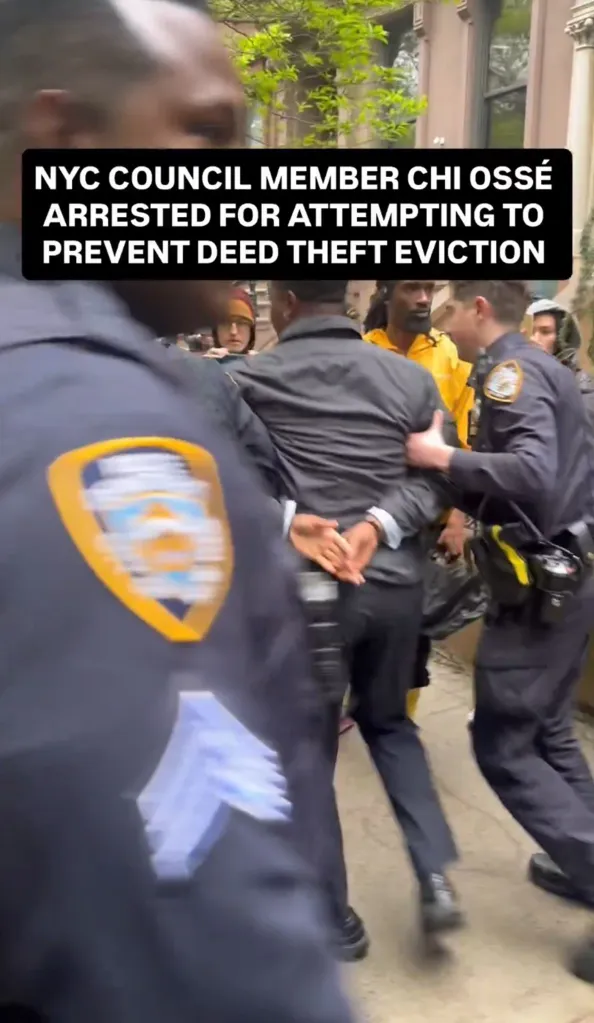 Video posted by NY Council Member Chi Osse shows his arrest outside a home in Brooklyn's Bedford-Stuyvesant neighborhood on Wednesday, April 22, 2026. 