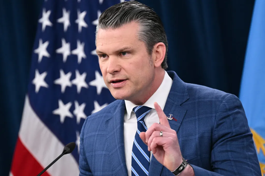 US Secretary of Defense Pete Hegseth speaks at a Pentagon press briefing.