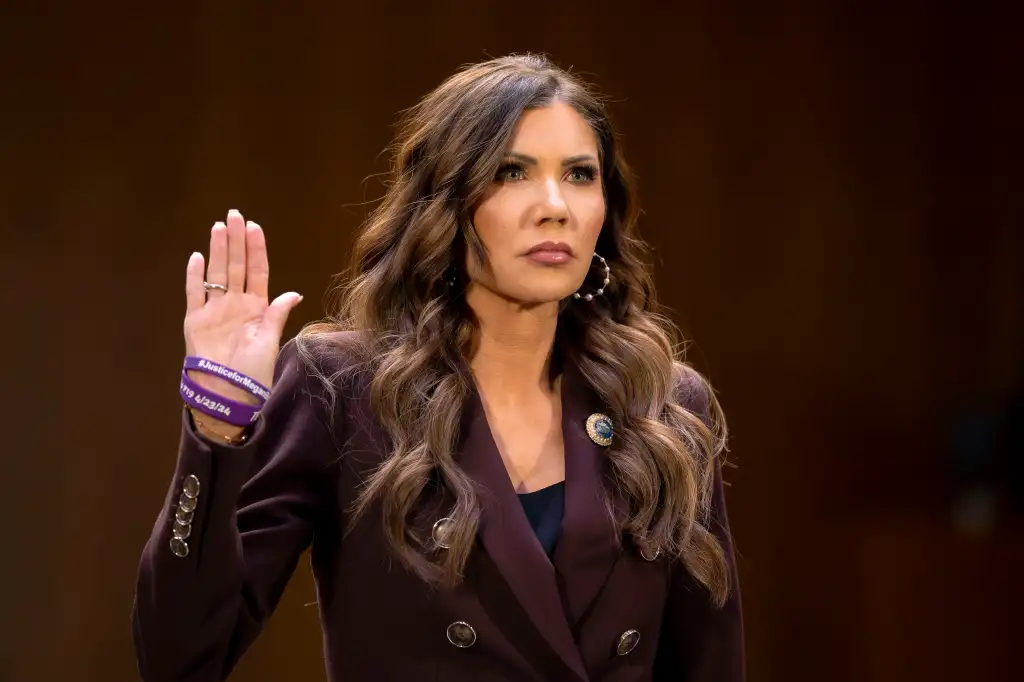 Homeland Security Secretary Kristi Noem testifying in Congress.