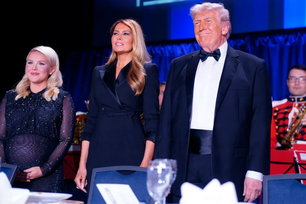 White House Press Secretary Karoline Leavitt, First Lady Melania Trump, and U.S. President Donald Trump at the White House Correspondents Association Dinner.