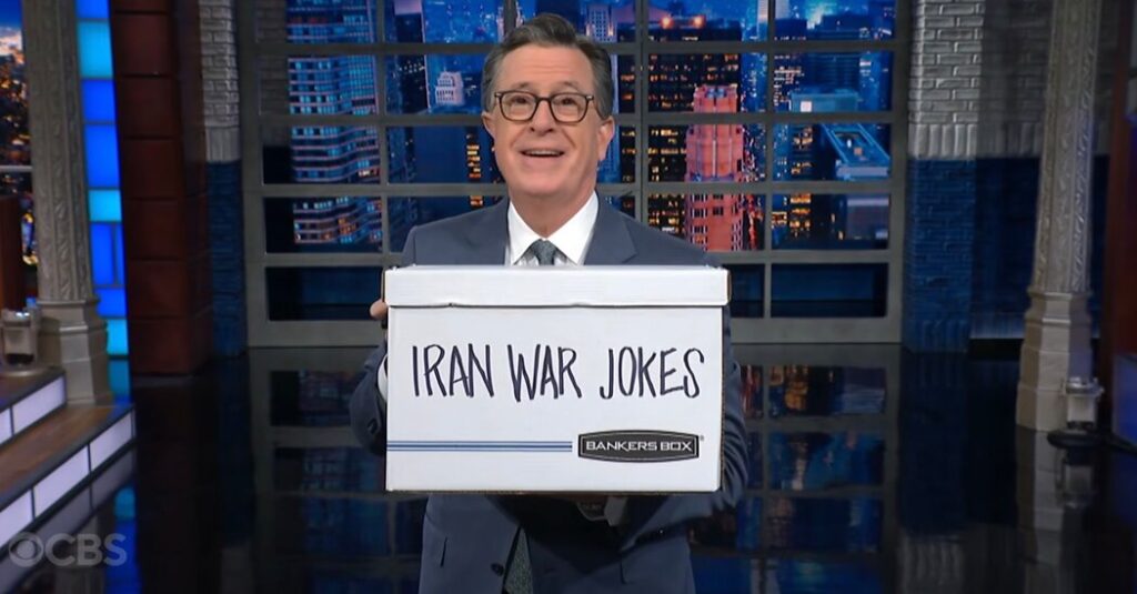 Stephen Colbert Sends Jimmy Kimmel a Box of ‘Iran War Jokes’