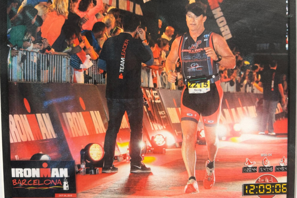 Craig at the Ironman Barcelona event, with a time of 12:09:06.