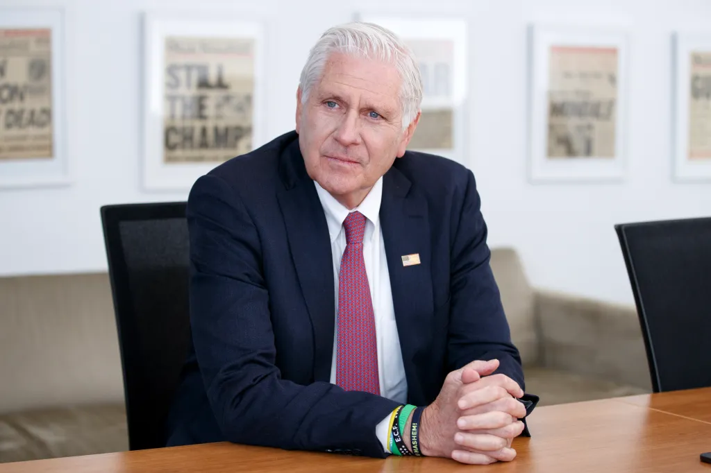 Bruce Blakeman sitting at a table during a meeting with the NY Post editorial board.