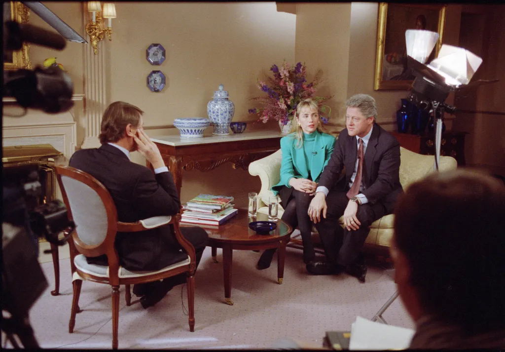 Steve Kroft interviews Bill and Hillary Clinton in 1992 for “60 Minutes,” as allegations about Gennifer Flowers dominated the campaign.
