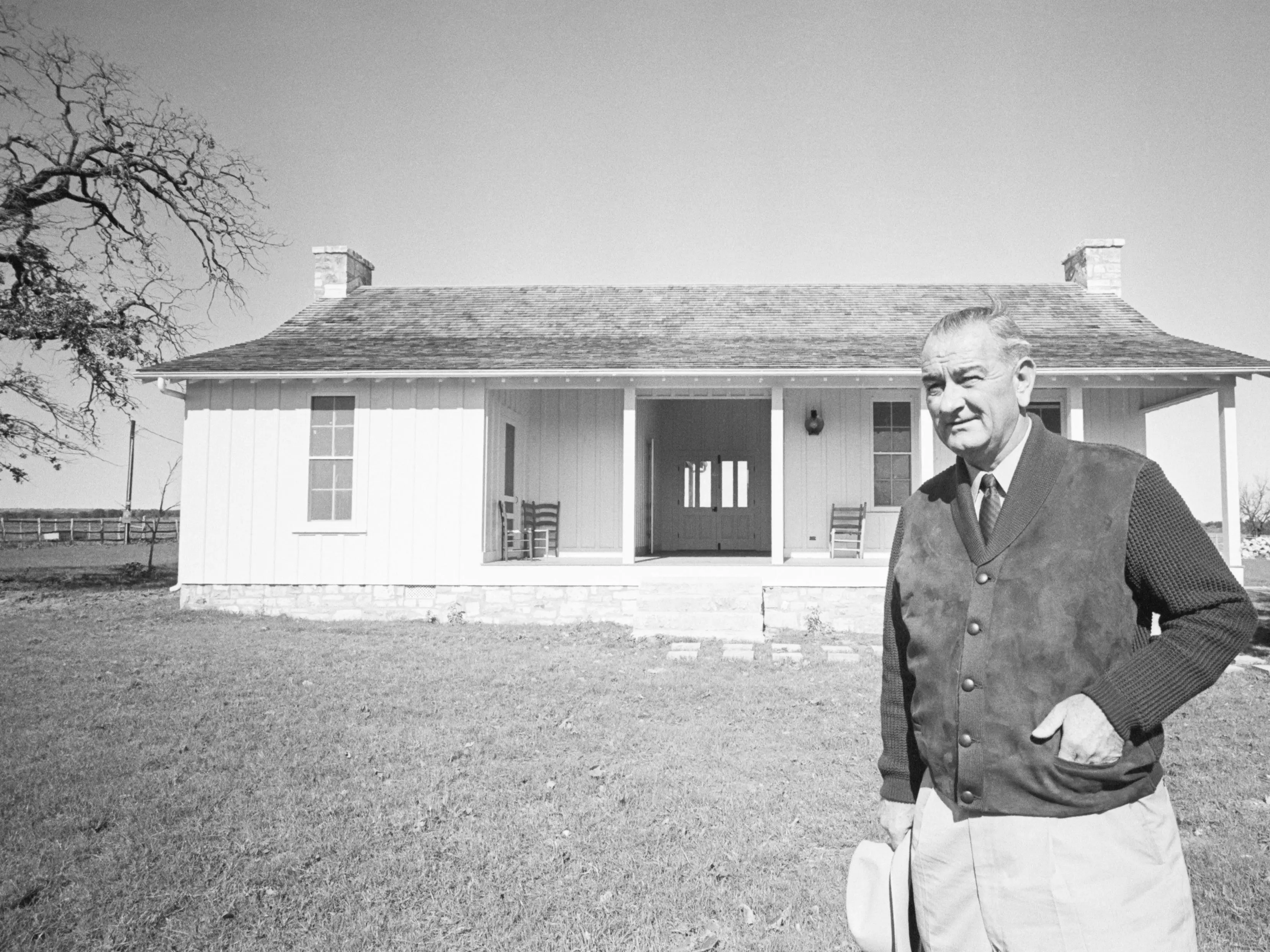 Lyndon B. Johnson pictured in 1964 outside his family home.