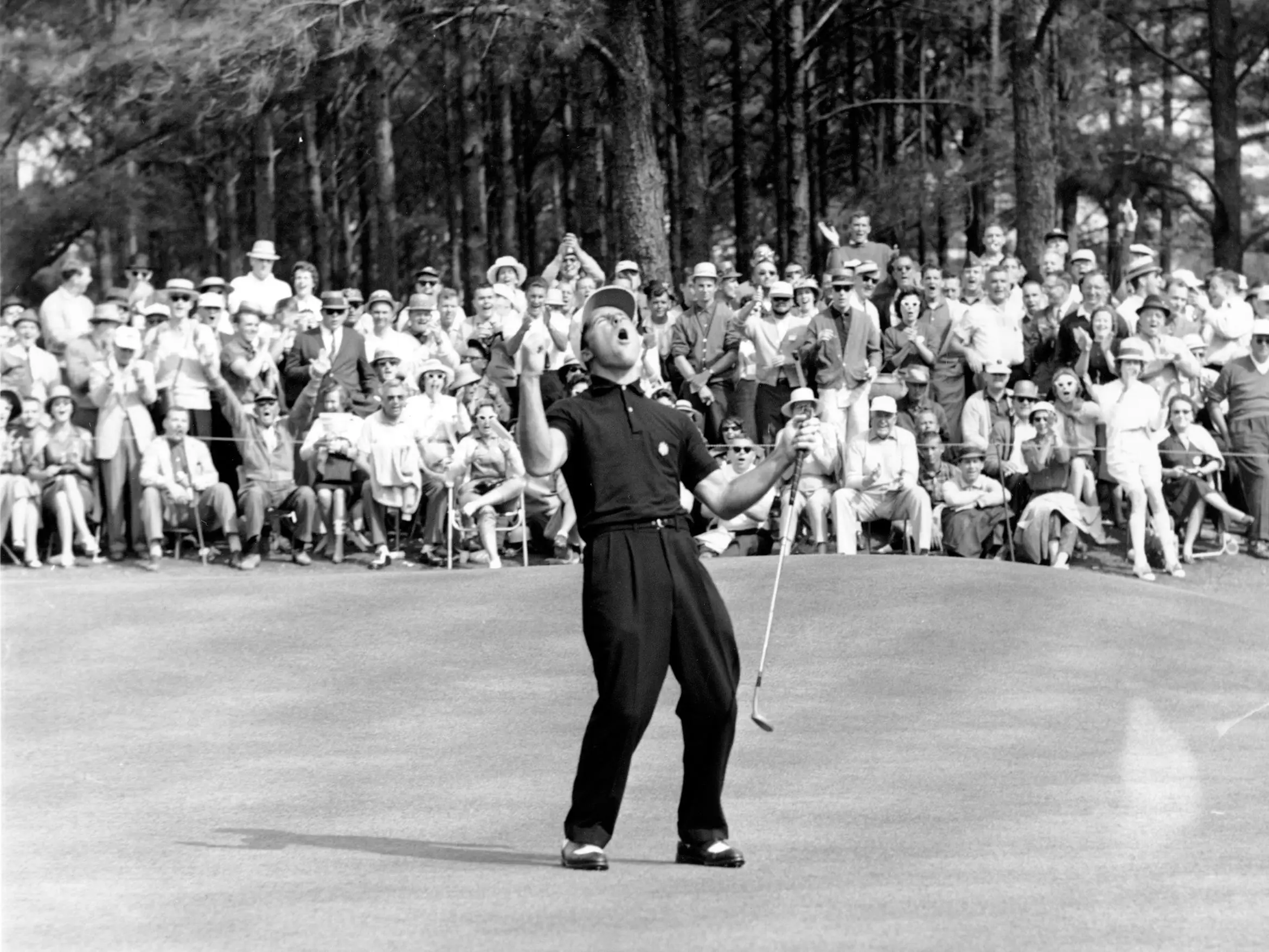 Gary Player reacts during 1961 Masters