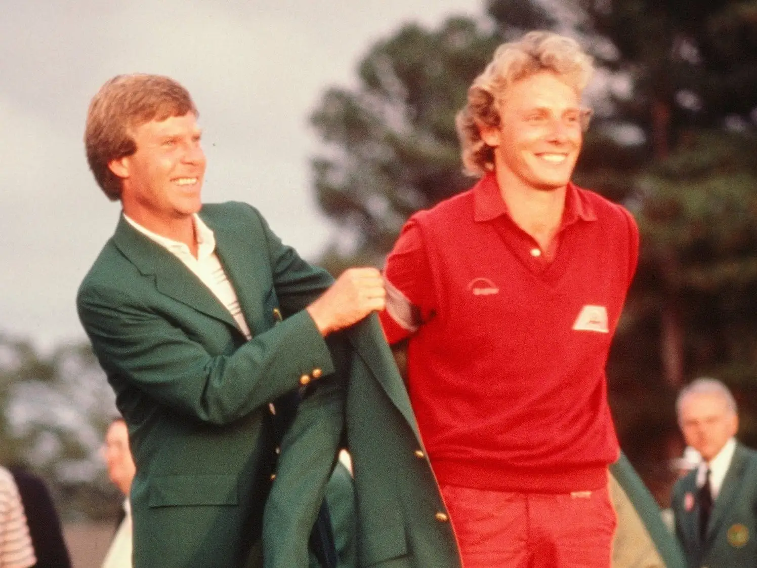 Bernhard Langer Gets The Green Jacket From Ben Crenshaw, 1985 Masters