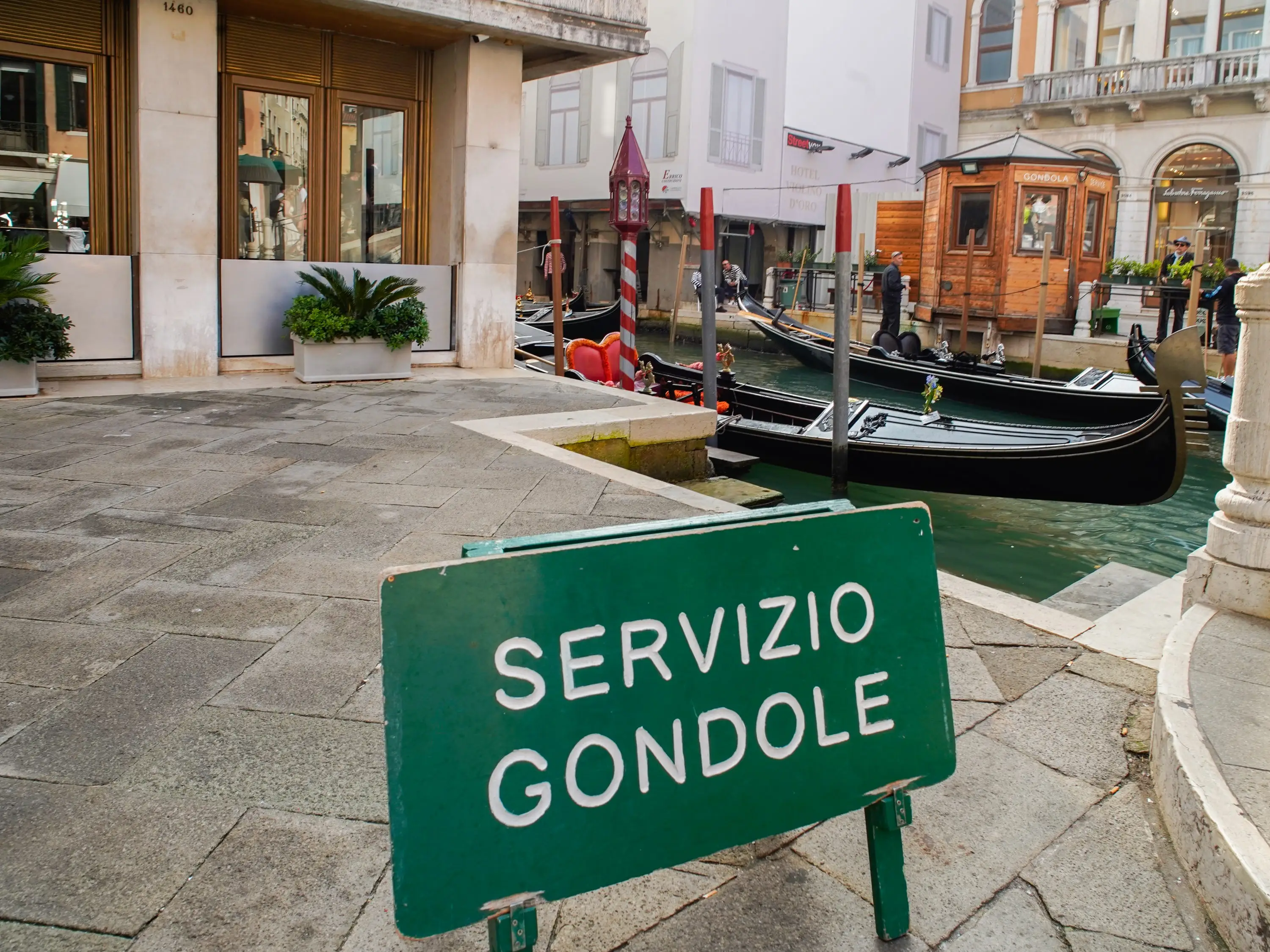 A sign for gondola rides in Venice, Italy.